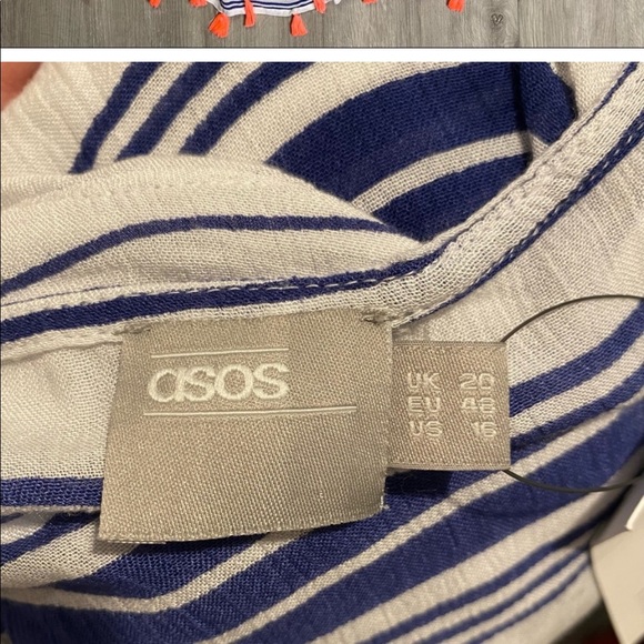 ASOS Swim Coverup Tunic Blue White Orange Tassels - Picture 3 of 3